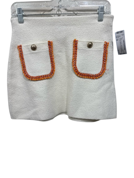 Maje Size 36 White & Orange Cotton & Polyamide Pockets Side Zip Skirt White & Orange / 36