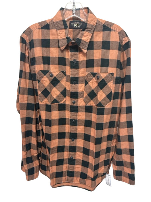 RRL Size M Orange & Black Cotton Plaid Button up Men's Long Sleeve Shirt Orange & Black / M