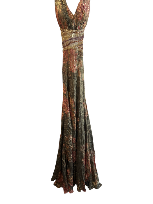 Sherri Hill Size 2 Multi Silk Beaded Detail V Neck Floor Length Open Back Gown Multi / 2