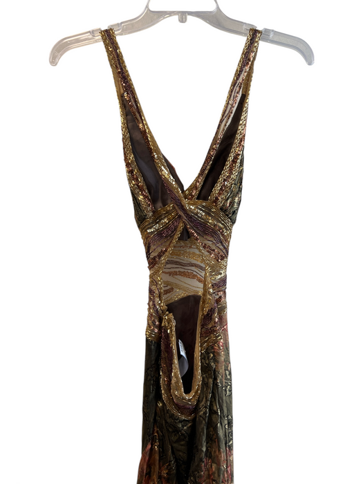 Sherri Hill Size 2 Multi Silk Beaded Detail V Neck Floor Length Open Back Gown Multi / 2