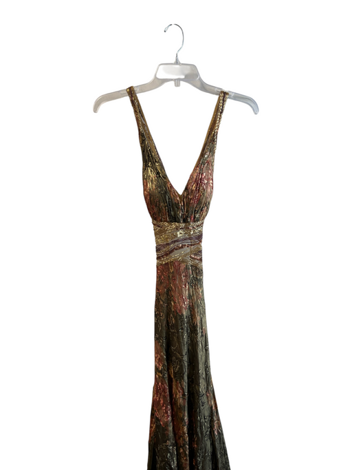 Sherri Hill Size 2 Multi Silk Beaded Detail V Neck Floor Length Open Back Gown Multi / 2