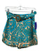 Anna Cate Size S Blue & Beige Cotton Back Zip All Over Print Belt Shorts Blue & Beige / S