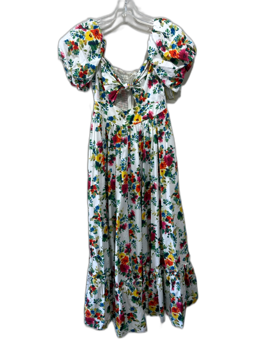 Cara Cara Size 10 White, Green, Multi Cotton Knot Front Floral Cut Out Dress White, Green, Multi / 10