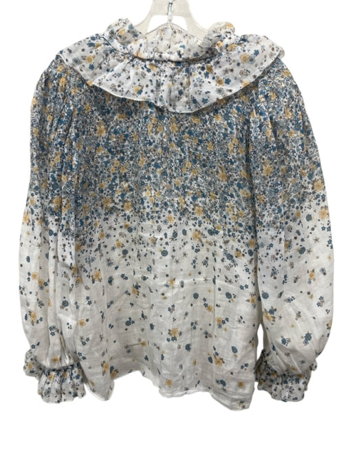 Zimmermann Size 3/L White, Blue, Yellow Ramie Long puff sleeve Floral Print Top White, Blue, Yellow / 3/L