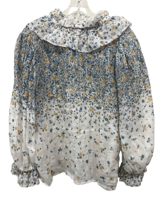 Zimmermann Size 3/L White, Blue, Yellow Ramie Long puff sleeve Floral Print Top White, Blue, Yellow / 3/L