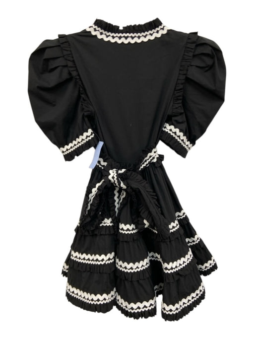 Celia B Size S Black & White Cotton & Nylon Short Puff Sleeve Ruffles Mini Dress Black & White / S