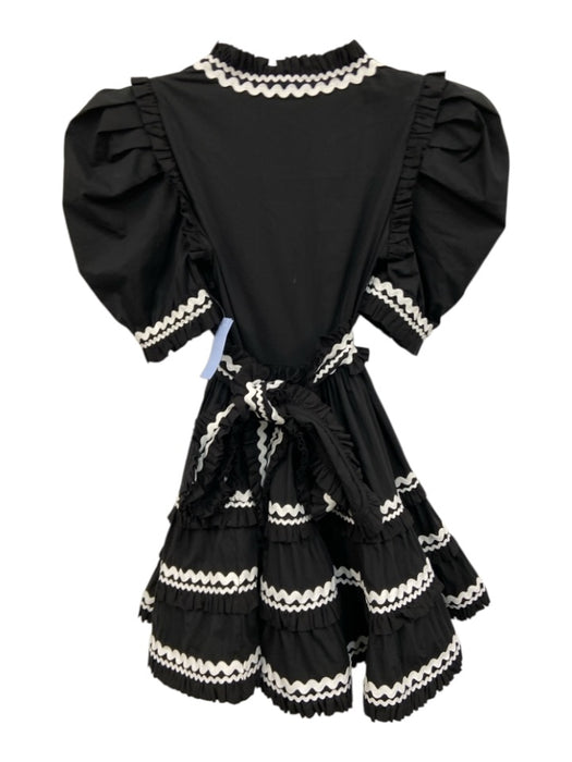 Celia B Size S Black & White Cotton & Nylon Short Puff Sleeve Ruffles Mini Dress Black & White / S