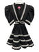 Celia B Size S Black & White Cotton & Nylon Short Puff Sleeve Ruffles Mini Dress Black & White / S