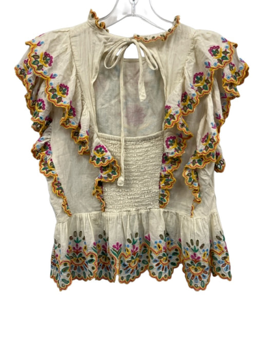 Love The Label Size M Cream, Yellow, Pink Cotton Ruffle Short Sleeve Top Cream, Yellow, Pink / M
