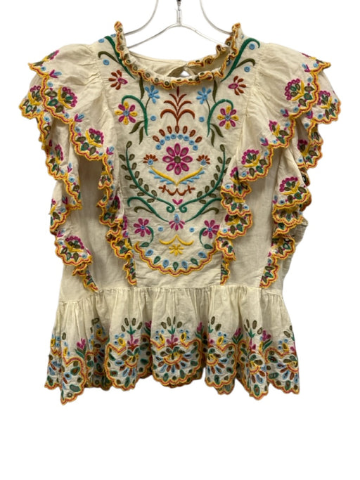 Love The Label Size M Cream, Yellow, Pink Cotton Ruffle Short Sleeve Top Cream, Yellow, Pink / M