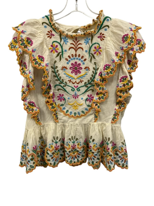 Love The Label Size M Cream, Yellow, Pink Cotton Ruffle Short Sleeve Top Cream, Yellow, Pink / M