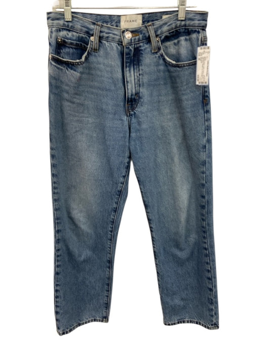 Frame Size 26 Medium Wash Cotton Denim Zip Fly High Rise Straight Leg Jeans Medium Wash / 26