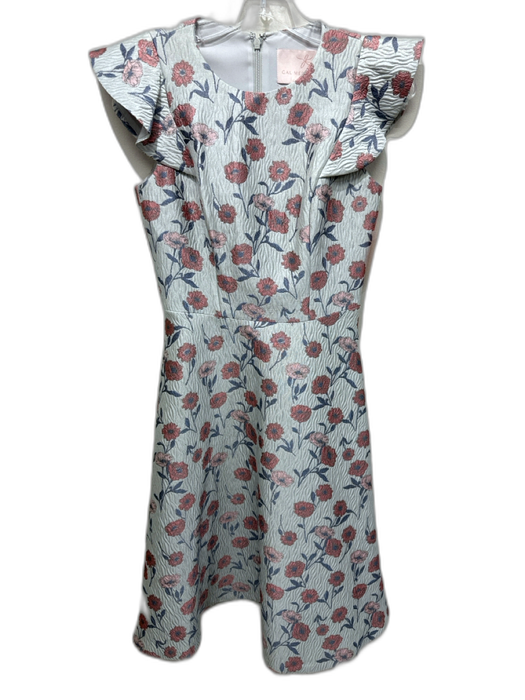 Gal Meets Glam Size 00 ice blue & pink Polyester Jacquard Floral Dress ice blue & pink / 00