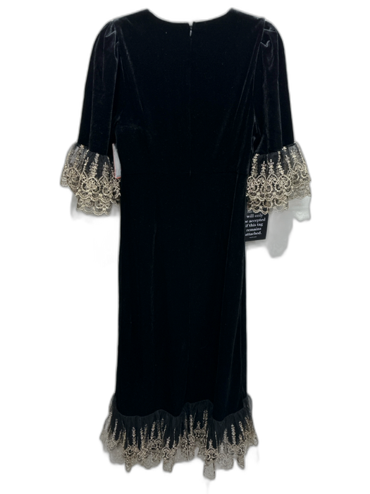 Pomander Place Size S Black & Gold Polyester Velvet Lace Trim Maxi Dress Black & Gold / S