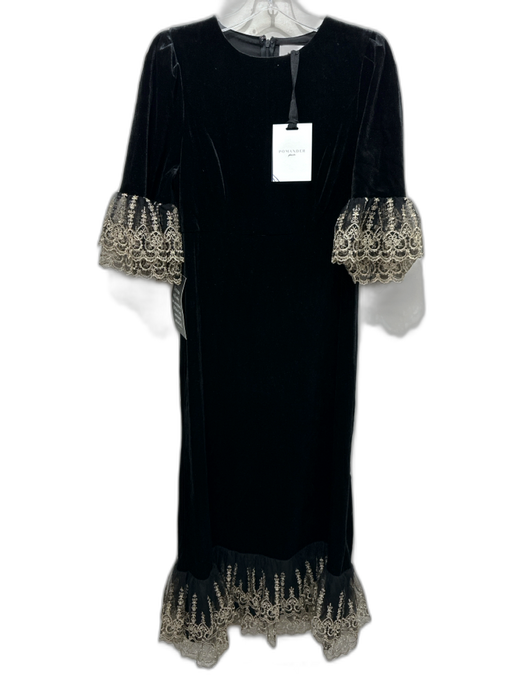 Pomander Place Size S Black & Gold Polyester Velvet Lace Trim Maxi Dress Black & Gold / S