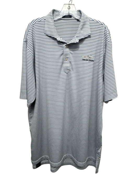 Turtleson Size XL White & Blue Polyester Striped Polo Men's Short Sleeve White & Blue / XL