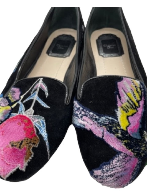 Christian Dior Shoe Size 36.5 Black, Pink, Multi Velvet Floral Flats Black, Pink, Multi / 36.5