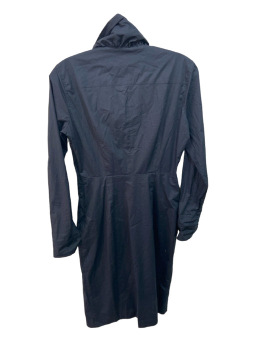 Max Mara Size S/6 Navy Blue Cotton Ruffle Accent Long Sleeve Collar Dress Navy Blue / S/6
