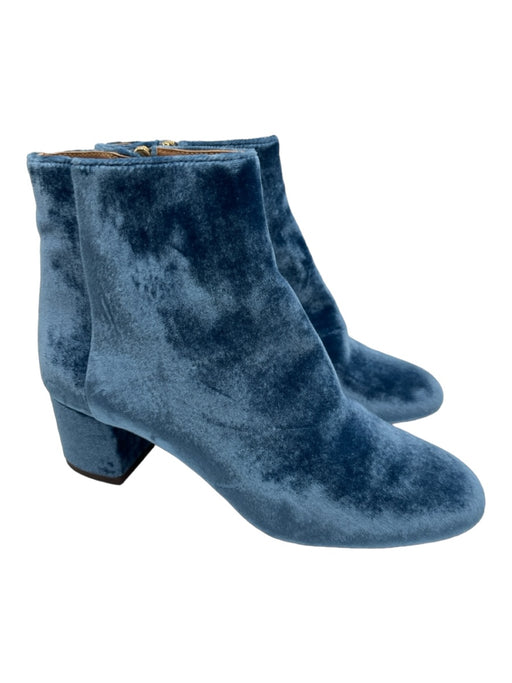 Aquazzura Shoe Size 36.5 Blue Velvet round toe Midi Block Heel Booties Blue / 36.5