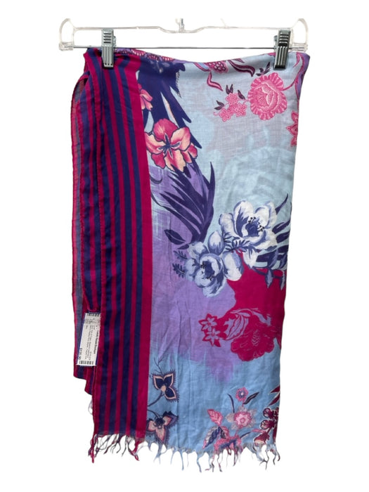 Etro Blue, Pink & Purple Modal & Cashmere Blend Paisley Print Stripes scarf Blue, Pink & Purple