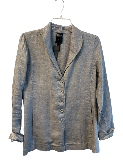 Eileen Fisher Size S Gray Linen Long Sleeve Collar Side Pockets Blazer Gray / S