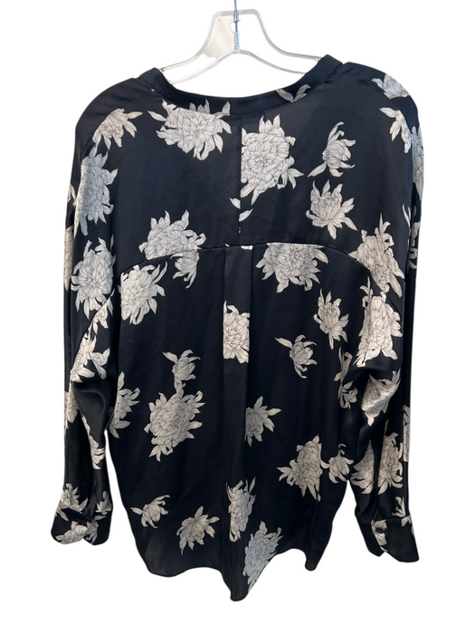 Vince Size S Navy Blue Silk Long Sleeve Floral Print V Neck Button Down Top Navy Blue / S