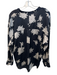 Vince Size S Navy Blue Silk Long Sleeve Floral Print V Neck Button Down Top Navy Blue / S