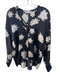 Vince Size S Navy Blue Silk Long Sleeve Floral Print V Neck Button Down Top Navy Blue / S