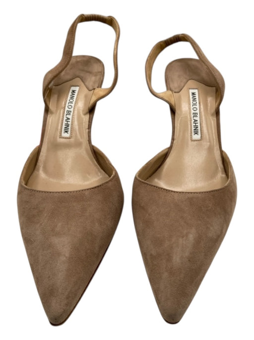 Manolo Blahnik Shoe Size 41 Taupe Beige Suede Upper Slingbacks Solid Mules Taupe Beige / 41