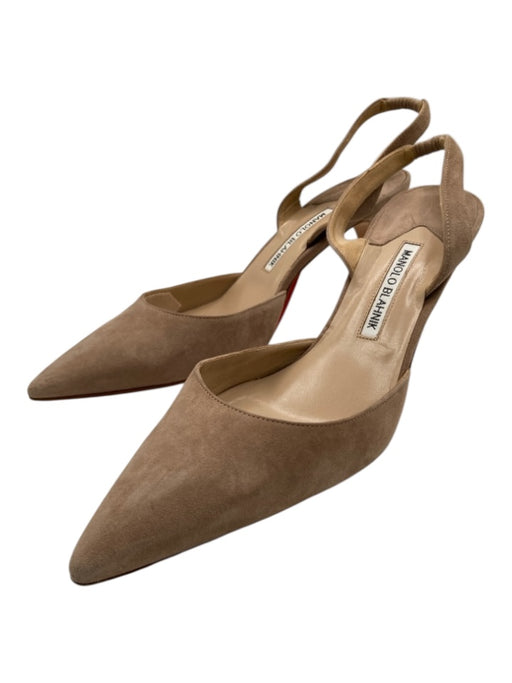 Manolo Blahnik Shoe Size 41 Taupe Beige Suede Upper Slingbacks Solid Mules Taupe Beige / 41