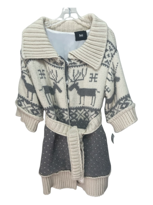 D&G Dolce & Gabbana Size 38 Cream & Gray Wool & Acrylic Ribbed Belted Sweater Cream & Gray / 38