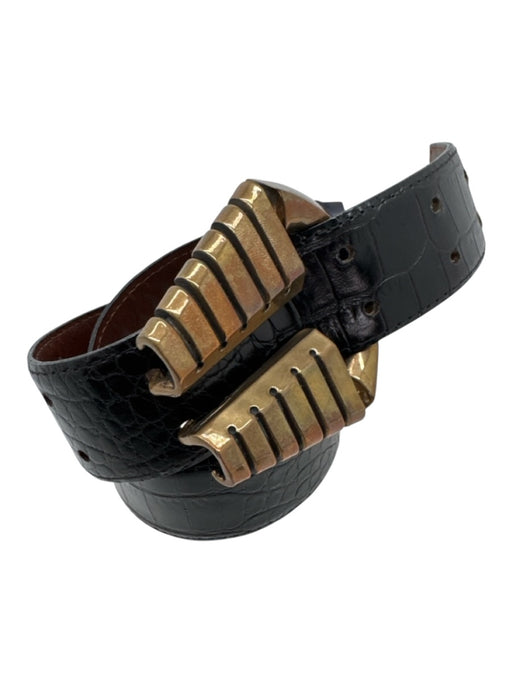 Fahrenheit NY Black Croc embossed Brass Buckle Double Pronged Belts Black / M