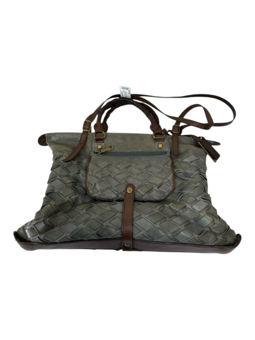 Gryson Grey Leather Zip Close Top Handle Shoulder Strap Woven Bag Grey