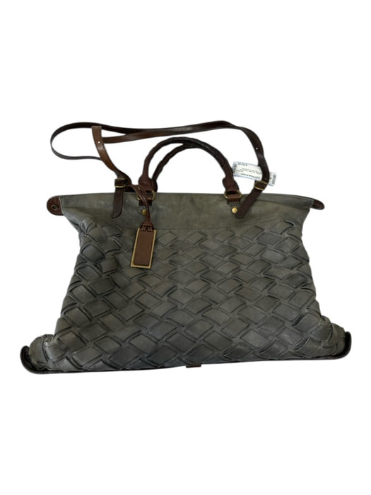 Gryson Grey Leather Zip Close Top Handle Shoulder Strap Woven Bag Grey