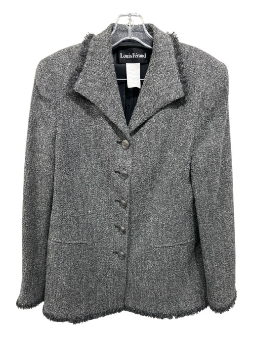 Louis Feraud Size 10 Gray Wool & Silk Raw Edge tweed 5 Button Skirt Set Gray / 10