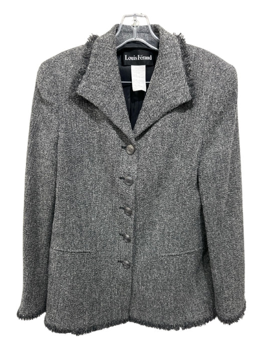 Louis Feraud Size 10 Gray Wool & Silk Raw Edge tweed 5 Button Skirt Set Gray / 10