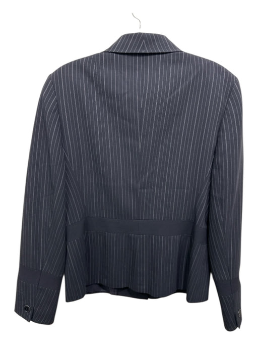 Akris Size 10 Navy Blue & White Pinstripe 5 Button Knee length Skirt Set Navy Blue & White / 10