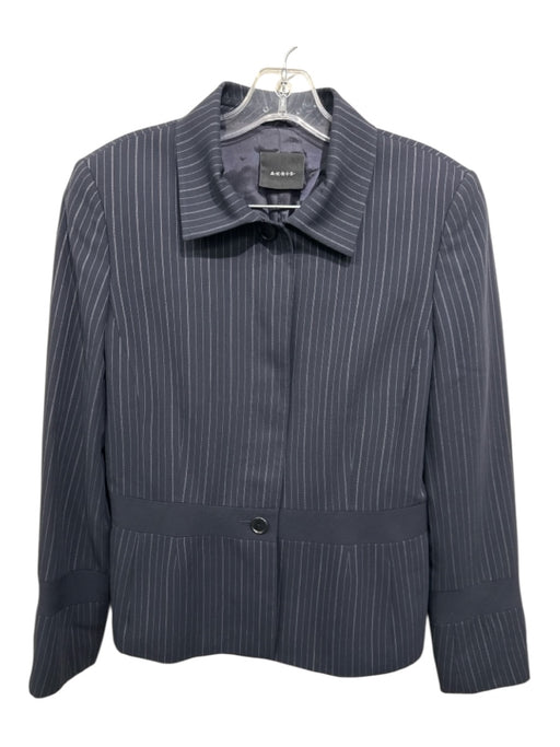 Akris Size 10 Navy Blue & White Pinstripe 5 Button Knee length Skirt Set Navy Blue & White / 10