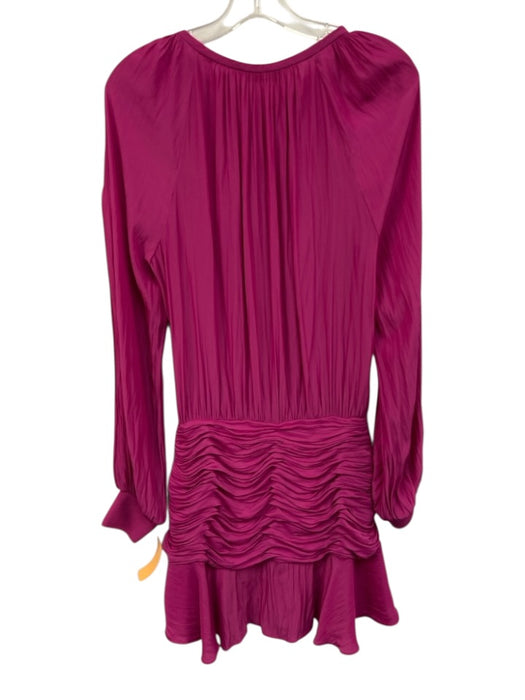 Ramy Brook Size 4 Magenta Pink Polyester Long Sleeve V Neck Ruched Dress Magenta Pink / 4