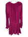 Ramy Brook Size 4 Magenta Pink Polyester Long Sleeve V Neck Ruched Dress Magenta Pink / 4