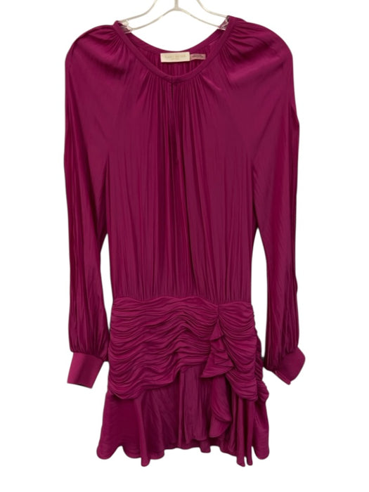 Ramy Brook Size 4 Magenta Pink Polyester Long Sleeve V Neck Ruched Dress Magenta Pink / 4