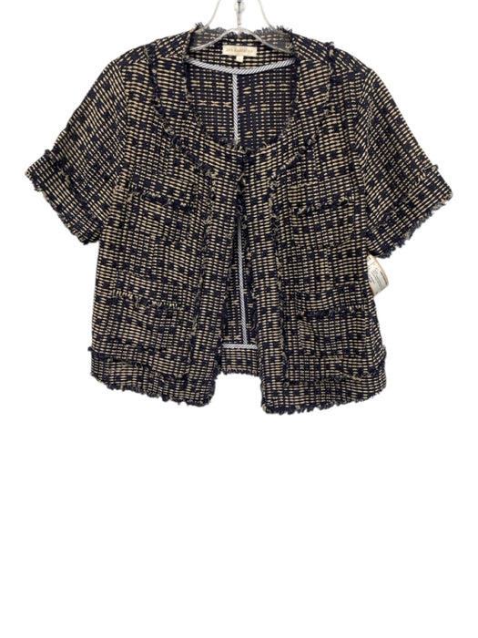 Ann Mashburn Size Small Navy & Beige Viscose Blend Short Sleeve Boucle Jacket Navy & Beige / Small