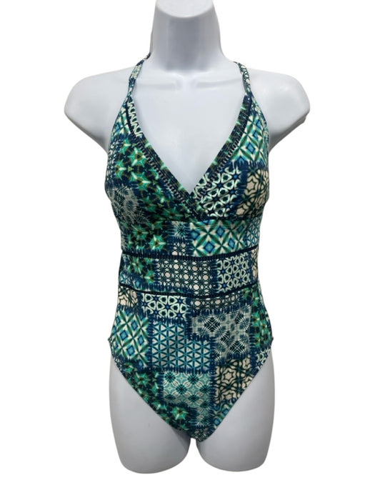 Bleu Rod Beattie Size 8 White & Blue Nylon & Spandex One Piece Swimsuit White & Blue / 8