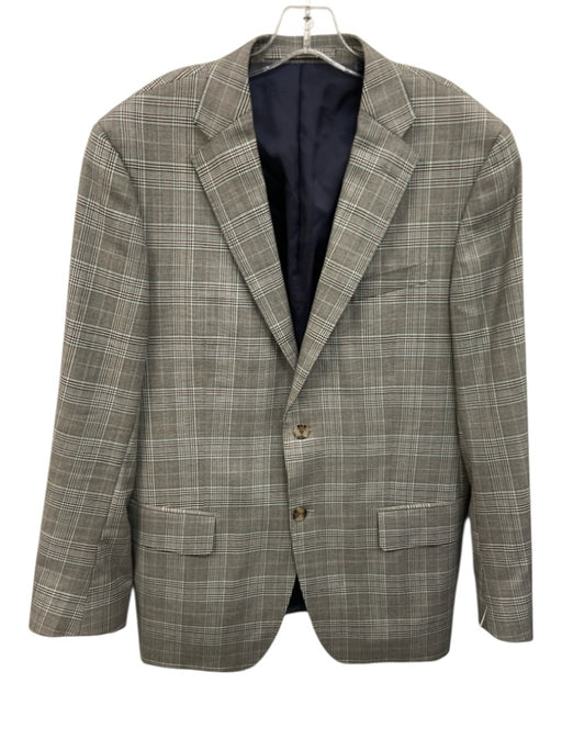 Facconable Gray & Baby Blue Wool Blend Plaid 2 Button Men's Blazer Gray & Baby Blue / 52R