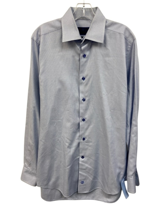 David Donahue Size 16 Blue Cotton Micro Button Up Men's Long Sleeve Shirt Blue / 16