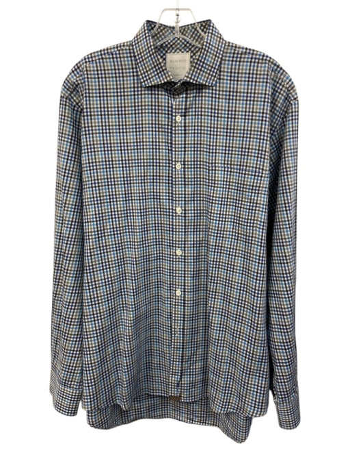 Billy Reid Size L Blue & Gray Cotton Plaid Button Up Men's Long Sleeve Shirt Blue & Gray / L