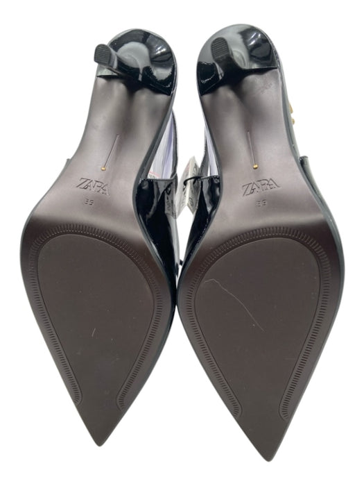 Zara Shoe Size 39 Black & Gold Patent Leather Slingbacks Buckle Detail Pumps Black & Gold / 39