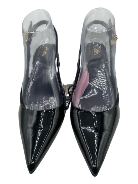 Zara Shoe Size 39 Black & Gold Patent Leather Slingbacks Buckle Detail Pumps Black & Gold / 39