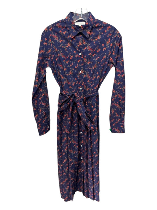 Ann Mashburn Size XS indigo blue, red, green Cotton Long Sleeve Floral Dress indigo blue, red, green / XS