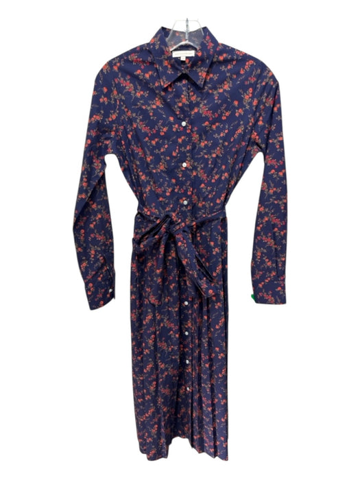Ann Mashburn Size XS indigo blue, red, green Cotton Long Sleeve Floral Dress indigo blue, red, green / XS